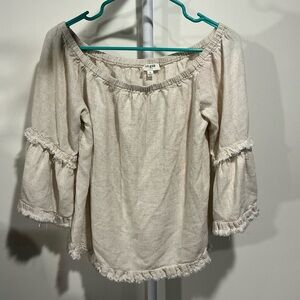 Umgee Beige Frill Trim Off-Shoulder Blouse